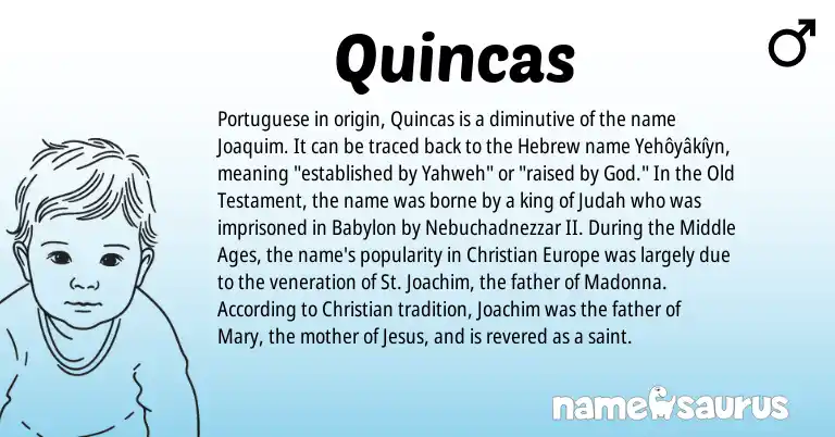 Infographic about Quincas name meaning, Quincas is a name from Hebrew, Portuguese origin(s).