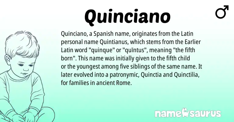 Infographic about Quinciano name meaning, Quinciano is a name from Spanish, Latin origin(s).