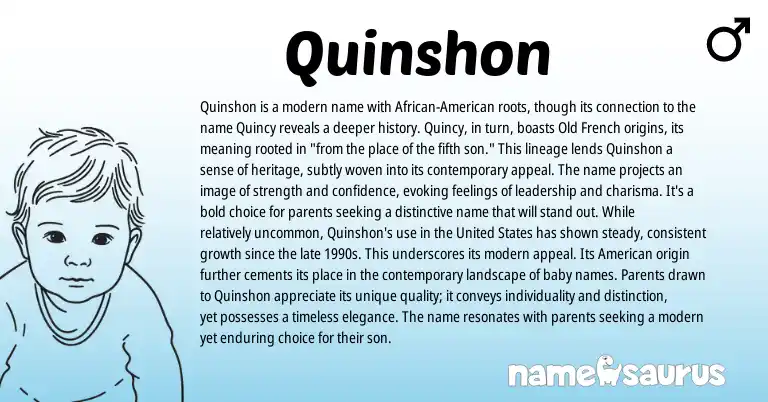 Infographic about Quinshon name meaning, Quinshon is a name from French, Irish origin(s).