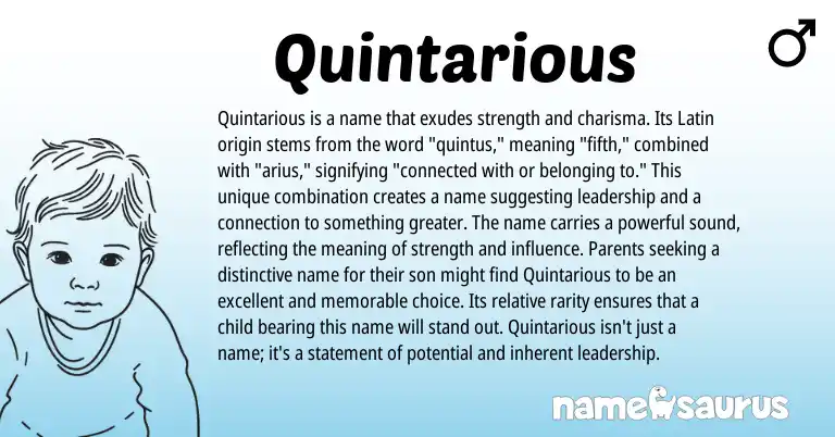Infographic about Quintarious name meaning, Quintarious is a name from Latin, English origin(s).