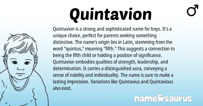 Infographic about Quintavion name meaning, Quintavion is a name from Latin origin(s).