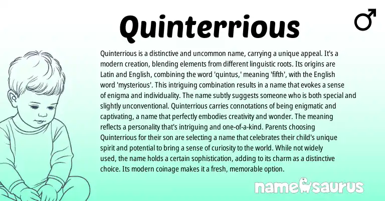 Infographic about Quinterrious name meaning, Quinterrious is a name from Latin, English, American origin(s).