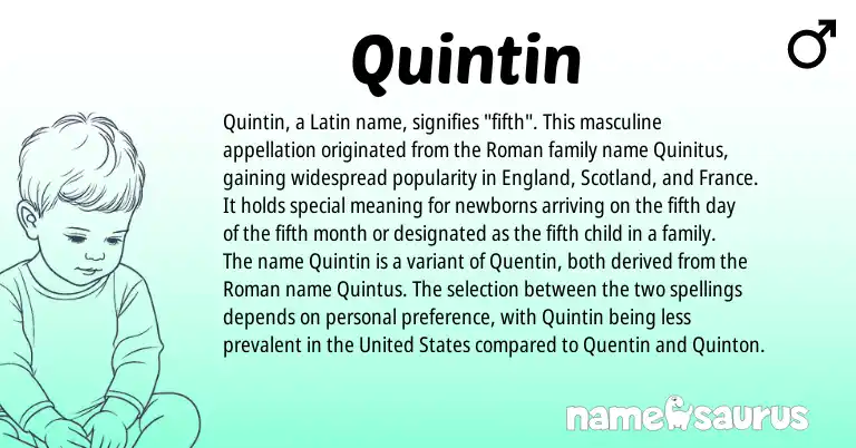 Infographic about Quintin name meaning, Quintin is a name from Roman, Latin, United States, England origin(s).