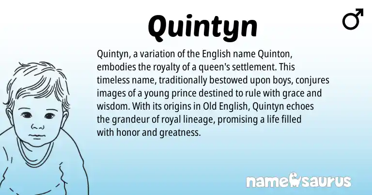 Infographic about Quintyn name meaning, Quintyn is a name from Old English, English origin(s).