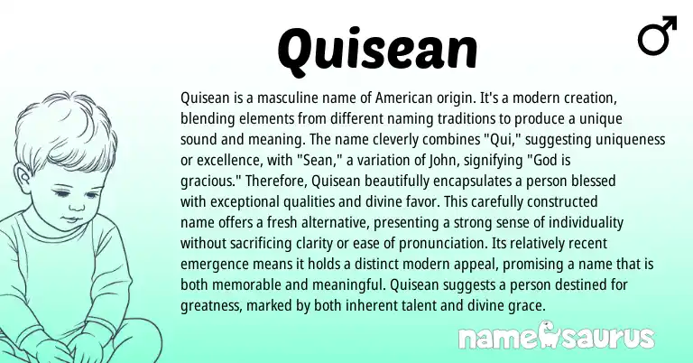 Infographic about Quisean name meaning, Quisean is a name from American origin(s).