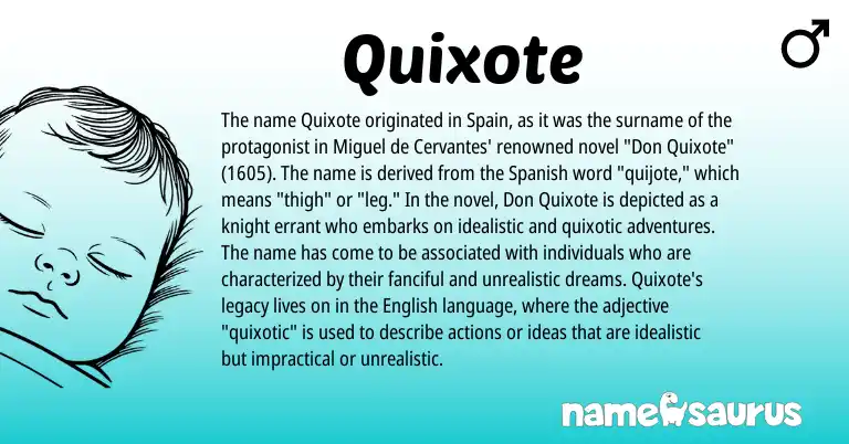 Infographic about Quixote name meaning, Quixote is a name from Spain, Spanish, English origin(s).