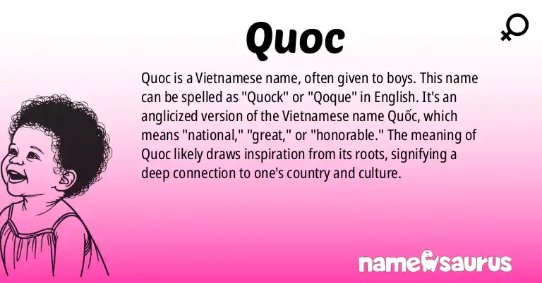 Infographic about Quoc name meaning, Quoc is a name from Vietnamese origin(s).
