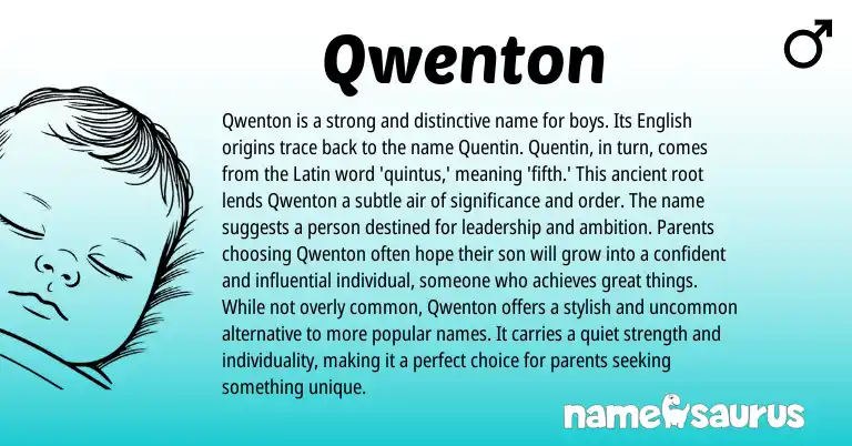 Infographic about Qwenton name meaning, Qwenton is a name from Latin, English origin(s).
