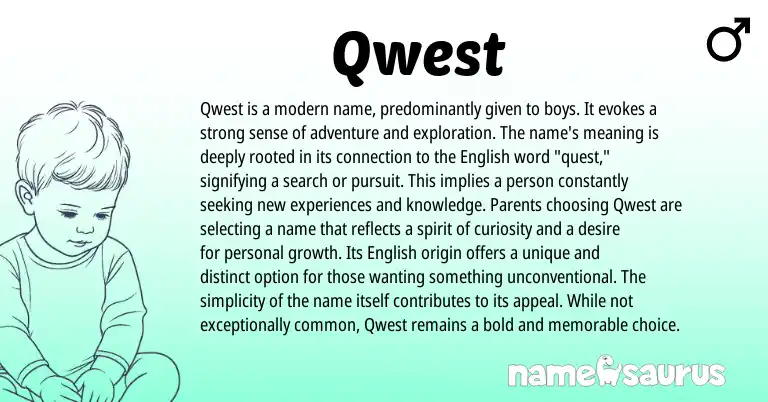 Infographic about Qwest name meaning, Qwest is a name from English origin(s).