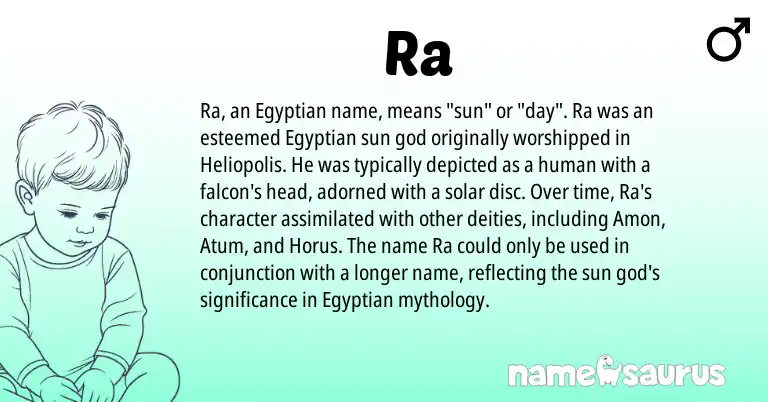 Infographic about Ra name meaning, Ra is a name from Egyptian origin(s).
