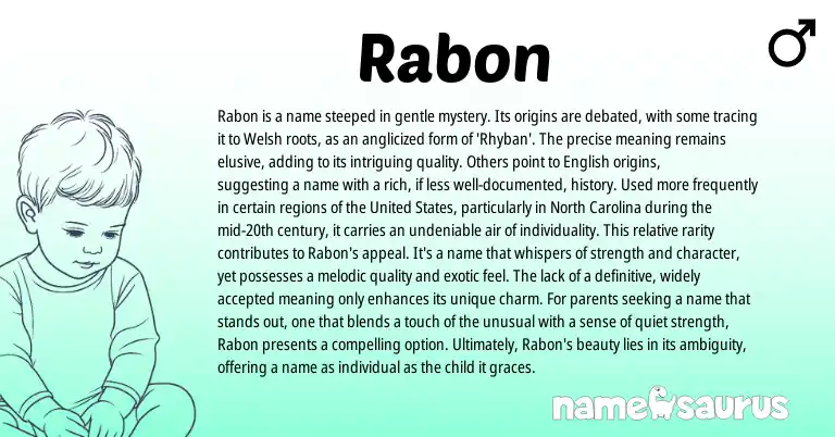 Infographic about Rabon name meaning, Rabon is a name from Welsh, English origin(s).