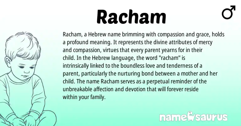 Infographic about Racham name meaning, Racham is a name from Hebrew origin(s).
