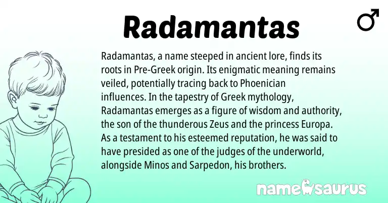 Infographic about Radamantas name meaning, Radamantas is a name from Phoenician, Greek origin(s).
