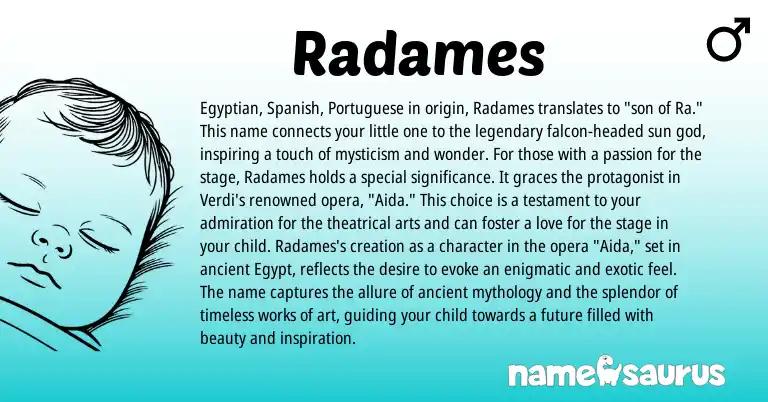 Infographic about Radames name meaning, Radames is a name from Egyptian, Spanish, Portuguese origin(s).