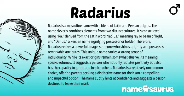 Infographic about Radarius name meaning, Radarius is a name from Latin, Persian, American origin(s).
