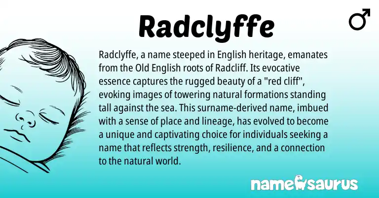 Infographic about Radclyffe name meaning, Radclyffe is a name from Old English, English origin(s).