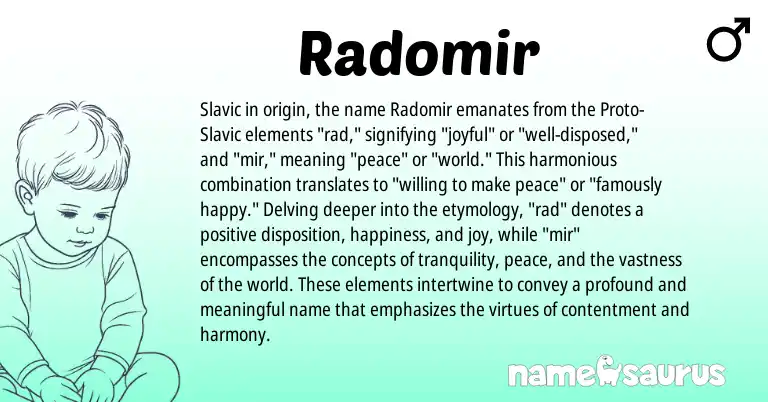 Infographic about Radomir name meaning, Radomir is a name from Slavic origin(s).
