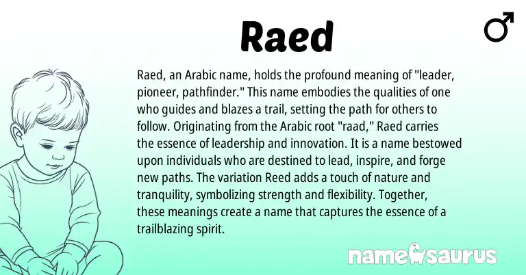 Infographic about Raed name meaning, Raed is a name from Arabic origin(s).