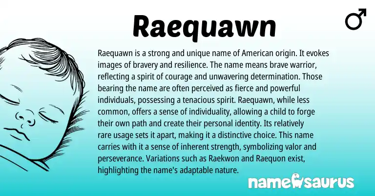 Infographic about Raequawn name meaning, Raequawn is a name from American origin(s).