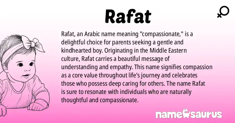 Infographic about Rafat name meaning, Rafat is a name from Arabic origin(s).