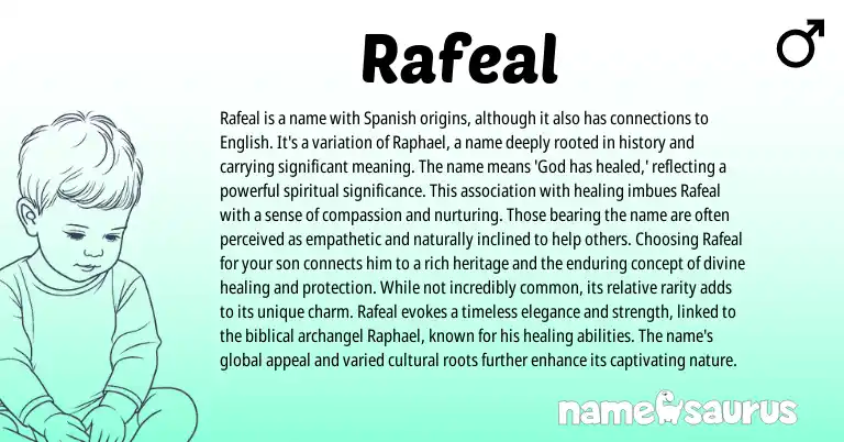 Infographic about Rafeal name meaning, Rafeal is a name from Spanish origin(s).