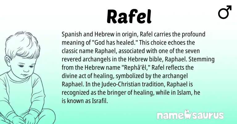 Infographic about Rafel name meaning, Rafel is a name from Spanish, Hebrew origin(s).