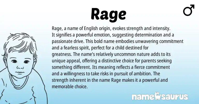 Infographic about Rage name meaning, Rage is a name from English origin(s).
