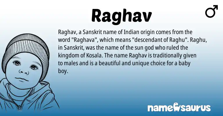 Infographic about Raghav name meaning, Raghav is a name from Sanskrit, Indian origin(s).