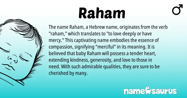 Infographic about Raham name meaning, Raham is a name from Hebrew origin(s).