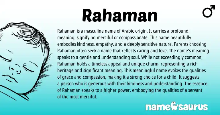 Infographic about Rahaman name meaning, Rahaman is a name from Arabic origin(s).