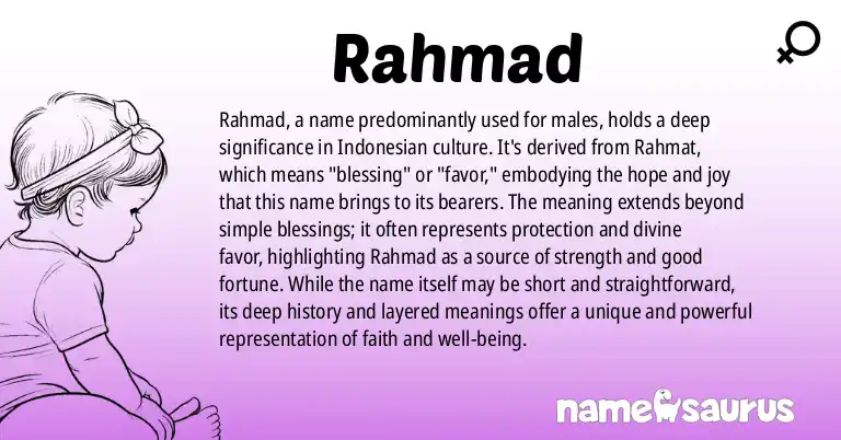 Infographic about Rahmad name meaning, Rahmad is a name from Indonesian origin(s).