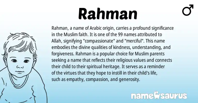 Infographic about Rahman name meaning, Rahman is a name from Arabic, Muslim origin(s).