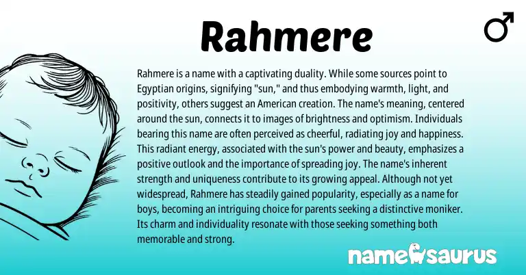Infographic about Rahmere name meaning, Rahmere is a name from Egyptian origin(s).