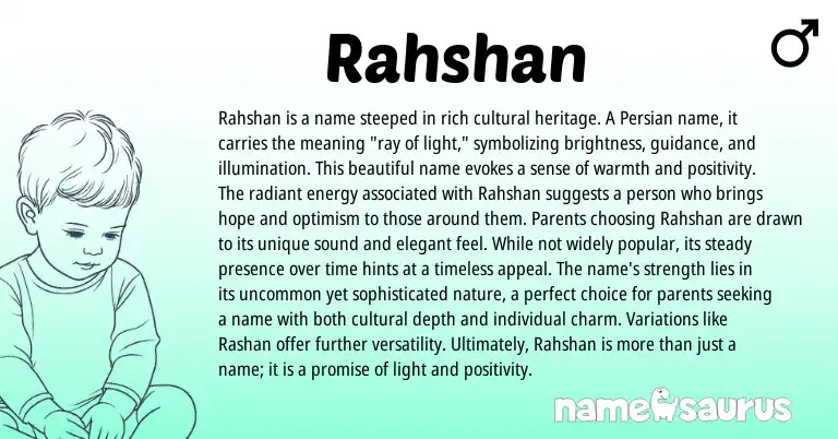 Infographic about Rahshan name meaning, Rahshan is a name from Persian origin(s).