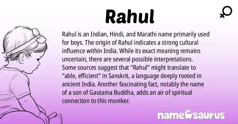 Infographic about Rahul name meaning, Rahul is a name from Indian, Hindi, Marathi, Bengali origin(s).
