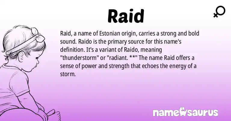 Infographic about Raid name meaning, Raid is a name from Estonian origin(s).