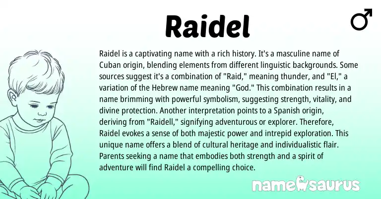 Infographic about Raidel name meaning, Raidel is a name from Cuban, Hebrew origin(s).