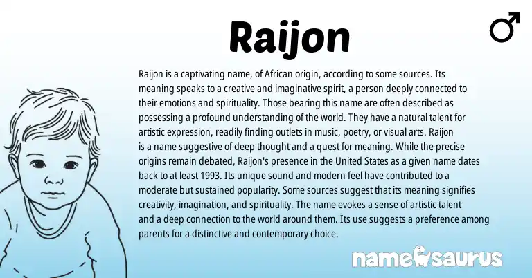 Infographic about Raijon name meaning, Raijon is a name from African origin(s).