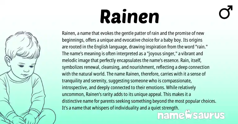 Infographic about Rainen name meaning, Rainen is a name from Latin, English origin(s).