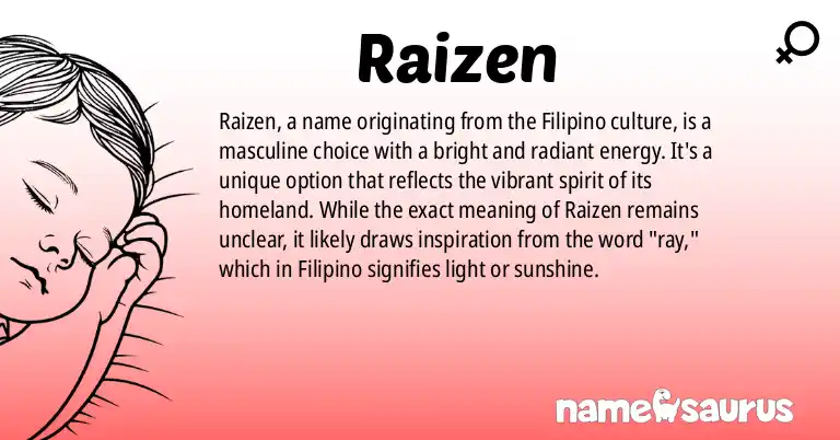 Infographic about Raizen name meaning, Raizen is a name from Filipino origin(s).