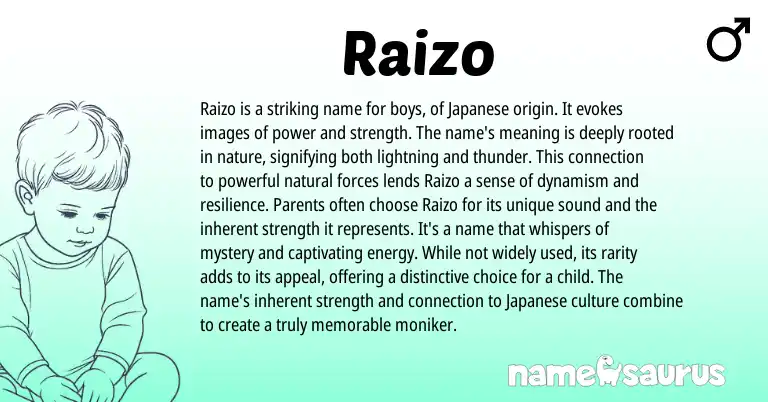 Infographic about Raizo name meaning, Raizo is a name from Japanese origin(s).