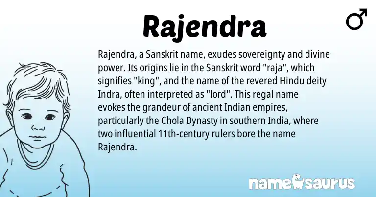 Infographic about Rajendra name meaning, Rajendra is a name from Indian, Sanskrit, Hindu origin(s).