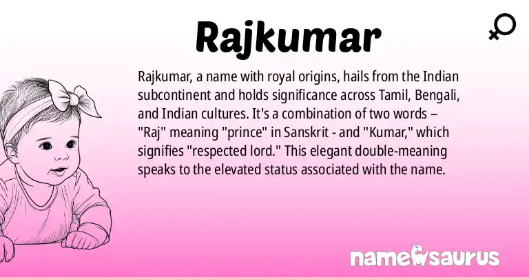 Infographic about Rajkumar name meaning, Rajkumar is a name from Indian, Tamil, Bengali, Marathi origin(s).