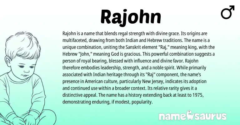 Infographic about Rajohn name meaning, Rajohn is a name from Hebrew, Indian, Sanskrit origin(s).