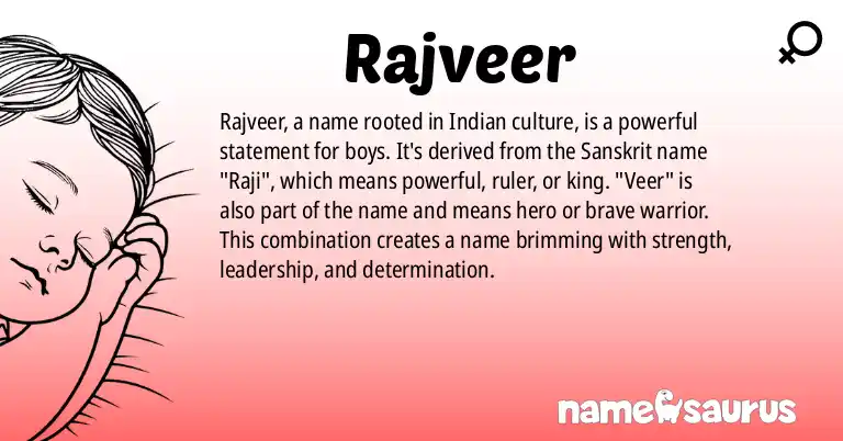 Infographic about Rajveer name meaning, Rajveer is a name from Indian origin(s).