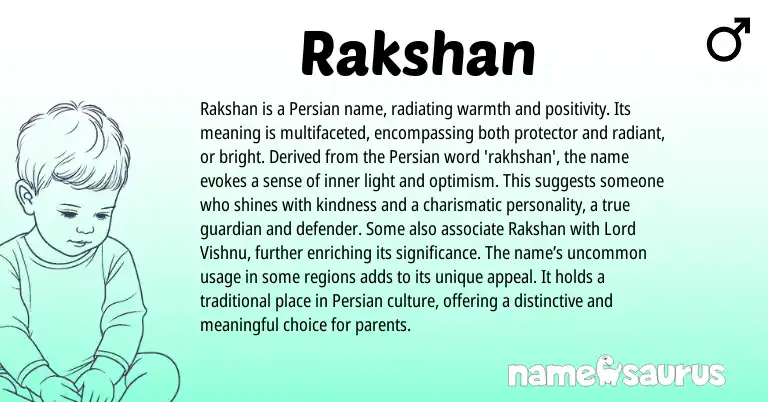 Infographic about Rakshan name meaning, Rakshan is a name from Indian, Persian origin(s).