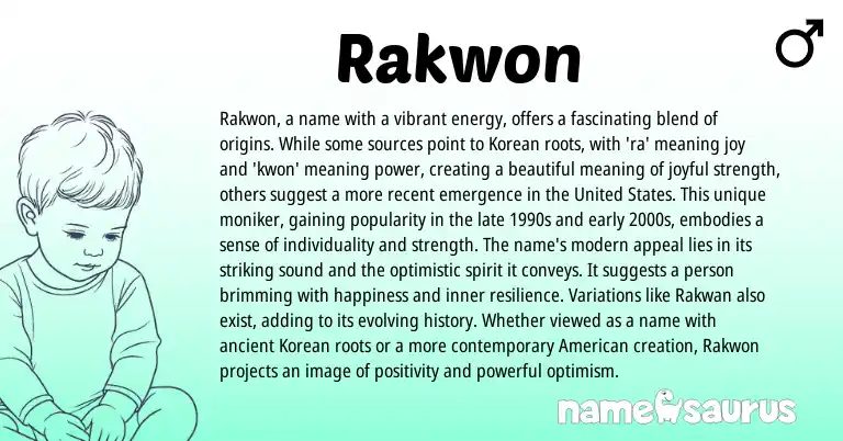 Infographic about Rakwon name meaning, Rakwon is a name from Korean origin(s).