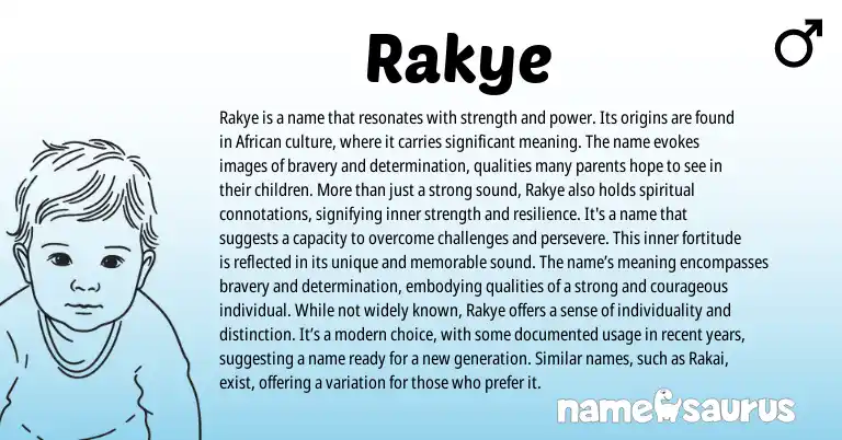 Infographic about Rakye name meaning, Rakye is a name from African origin(s).
