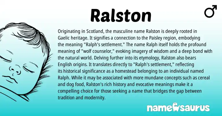 Infographic about Ralston name meaning, Ralston is a name from English, Gaelic origin(s).