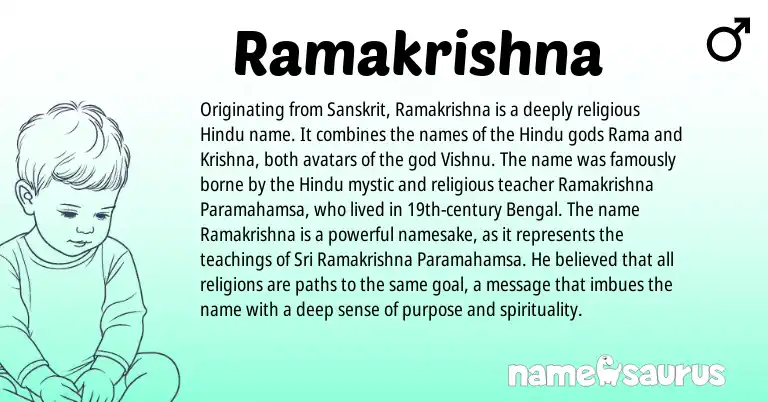 Infographic about Ramakrishna name meaning, Ramakrishna is a name from Sanskrit, Hindu origin(s).